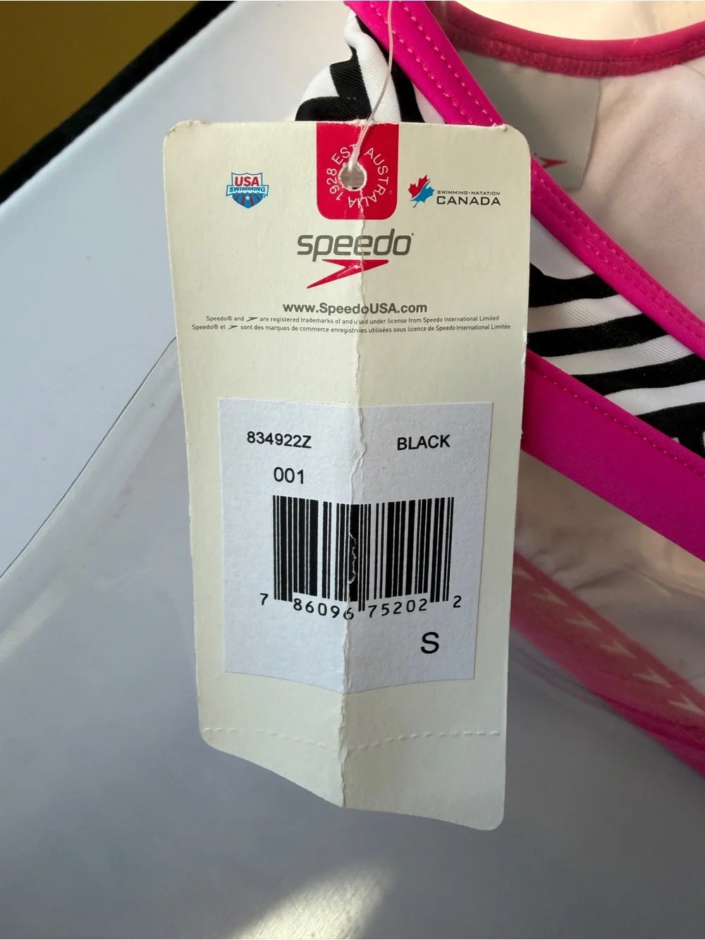 Speedo RacerBack Two-Piece Swim Bikini; Removable Soft Cups; Pink, White & Black